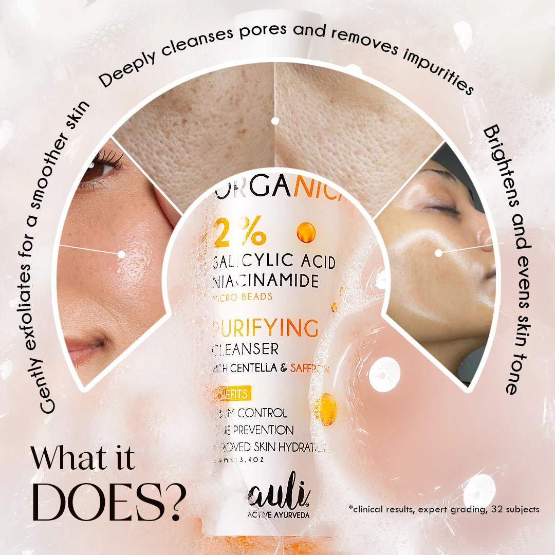 Organica Acne Cleanser with 2% Salicylic Acid, Niacinamide Beads, Centella & Saffron