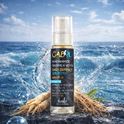 GABRU | Men’s 7 in 1 Facial Mist | Daily Defence Serum Mist with SPF 15 | Hydrates, Controls Oil, Pollution Defence, Reduces Dullness