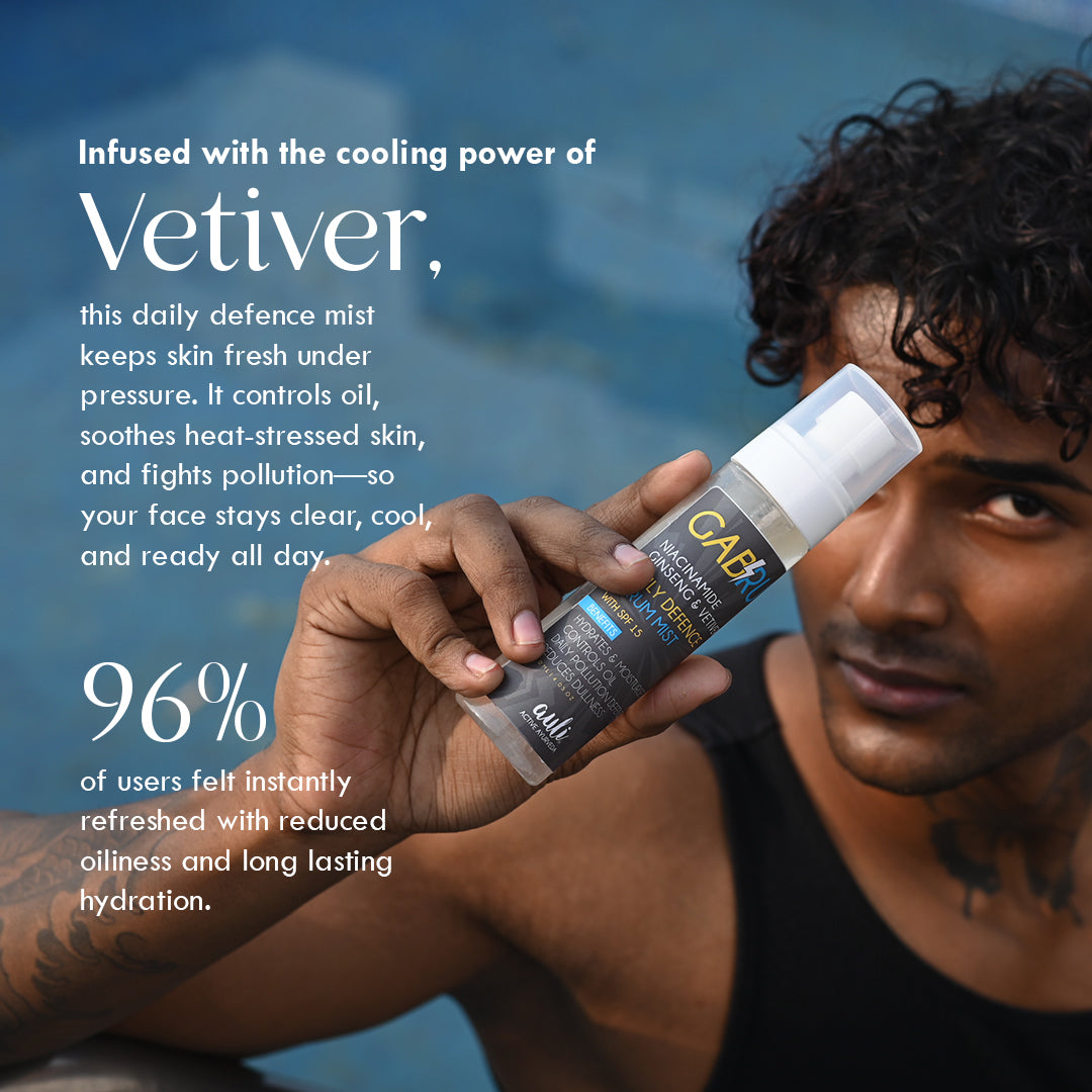 GABRU | Men’s 7 in 1 Facial Mist | Daily Defence Serum Mist with SPF 15 | Hydrates, Controls Oil, Pollution Defence, Reduces Dullness