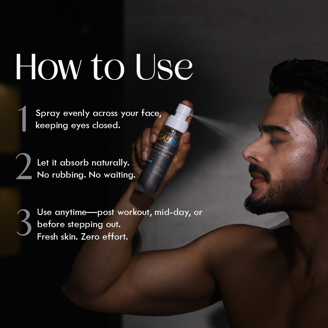 GABRU | Men’s 7 in 1 Facial Mist | Daily Defence Serum Mist with SPF 15 | Hydrates, Controls Oil, Pollution Defence, Reduces Dullness
