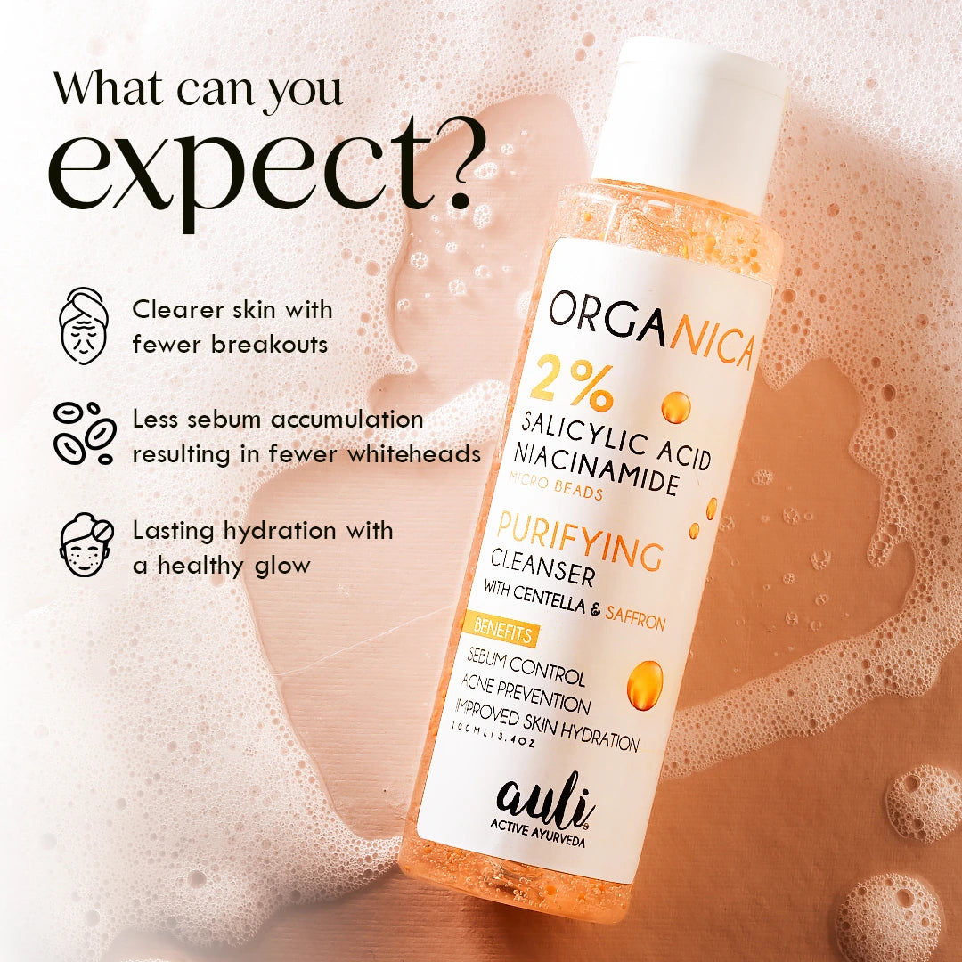 Organica Acne Cleanser with 2% Salicylic Acid, Niacinamide Beads, Centella &amp; Saffron